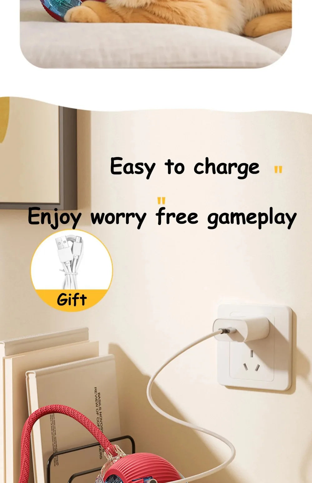 New Cat Interactive Ball Toy Automatic Rolling Ball Faux Tail Rechargeable Smart Pet Electric Toy Dog Cat Training Imitate Mouse